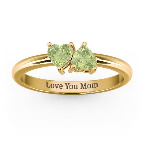 2 Heart Birthstone Ring – 18K Gold Plated Silver with Peridot