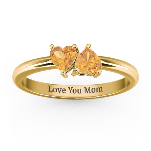 2 Heart Birthstone Ring – 18K Gold Plated Silver with Citrine