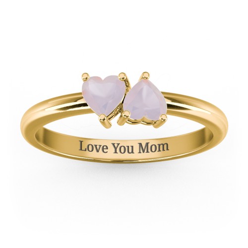2 Heart Birthstone Ring – 18K Gold Plated Silver with Opal