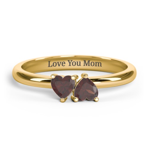 2 Heart Birthstone Ring – 18K Gold Plated Silver with Garnet