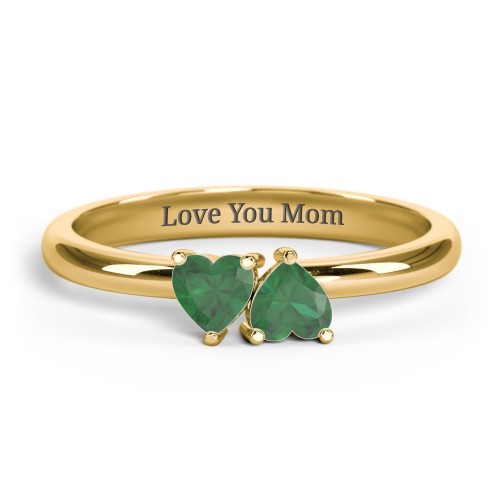 2 Heart Birthstone Ring – 18K Gold Plated Silver with Emerald