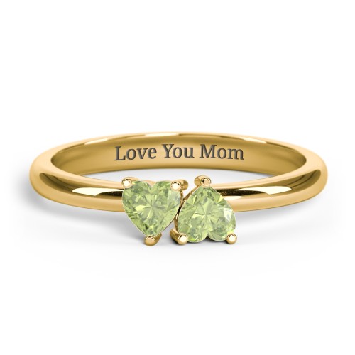 2 Heart Birthstone Ring – 18K Gold Plated Silver with Peridot