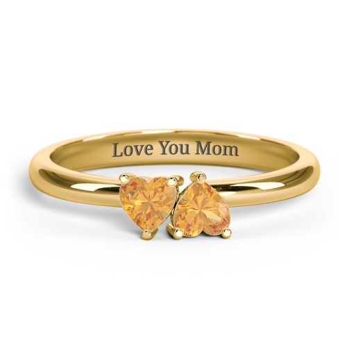 2 Heart Birthstone Ring – 18K Gold Plated Silver with Citrine