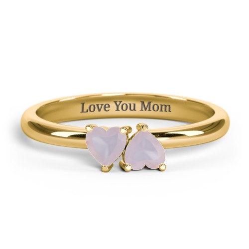 2 Heart Birthstone Ring – 18K Gold Plated Silver with Opal