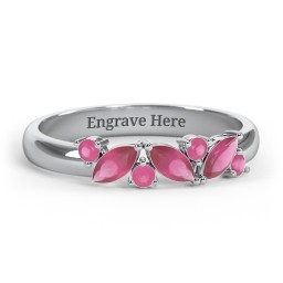 3 Marquise Birthstone Ring with Round Accents
