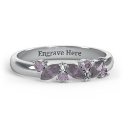 3 Marquise Birthstone Ring with Round Accents