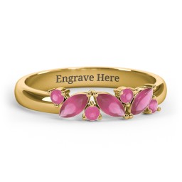 3 Marquise Birthstone Ring with Round Accents in 18K Gold Plated Silver with Ruby