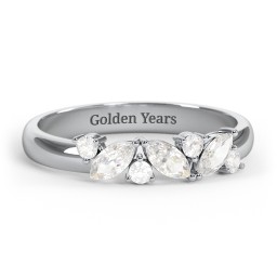 3 Marquise Birthstone Ring with Round Accents