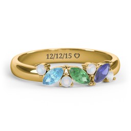 3 Marquise Birthstone Ring with Round Accents