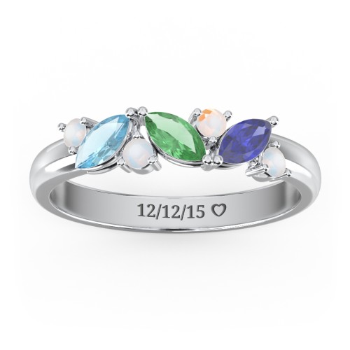 3 Marquise Birthstone Ring with Round Accents