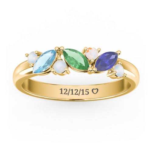 3 Marquise Birthstone Ring with Round Accents