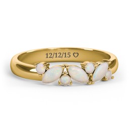 3 Marquise Birthstone Ring with Round Accents in 18K Gold Plated Silver with Opal