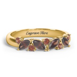4 Marquise Birthstone Ring with Round Accents in 18K Gold Plated Silver with Garnet