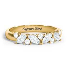 4 Marquise Birthstone Ring with Round Accents in 18K Gold Plated Silver with Aquamarine