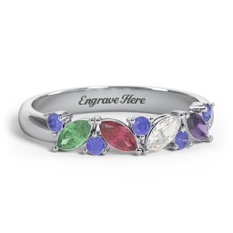 4 Marquise Birthstone Ring with Round Accents in 925 Sterling Silver with Emerald, Ruby, Cubic Zirconia, Amethyst, and Blue Sapphire