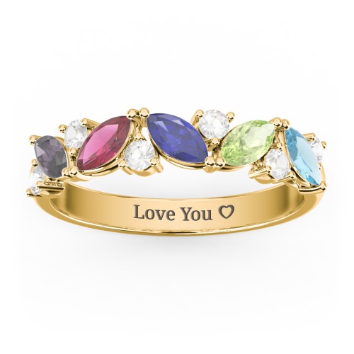 5 Marquise Birthstone Ring with Round Accents