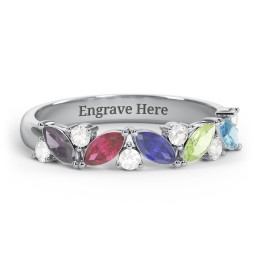 5 Marquise Birthstone Ring with Round Accents in 925 Sterling Silver with Alexandrite, Ruby, Blue Sapphire, Peridot, Blue Topaz, and Cubic Zirconia