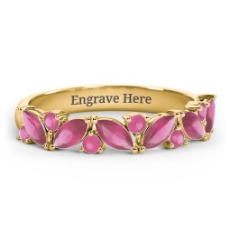 6 Marquise Birthstone Ring with Round Accents in 18K Gold Plated Silver with Ruby