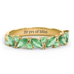 6 Marquise Birthstone Ring with Round Accents in 18K Gold Plated Silver with Emerald
