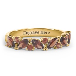 6 Marquise Birthstone Ring with Round Accents in 18K Gold Plated Silver with Garnet