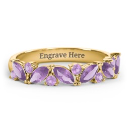 6 Marquise Birthstone Ring with Round Accents in 18K Gold Plated Silver with Amethyst