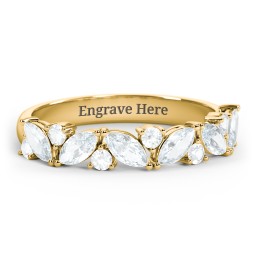 6 Marquise Birthstone Ring with Round Accents in 18K Gold Plated Silver with Aquamarine