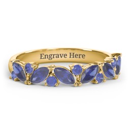 6 Marquise Birthstone Ring with Round Accents in 18K Gold Plated Silver with Blue Sapphire