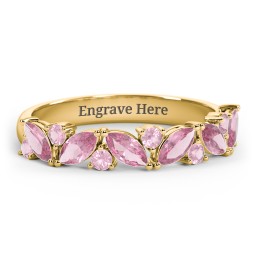 6 Marquise Birthstone Ring with Round Accents in 18K Gold Plated Silver with Pink Tourmaline