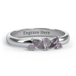 2 Marquise Birthstone Ring with Round Accents