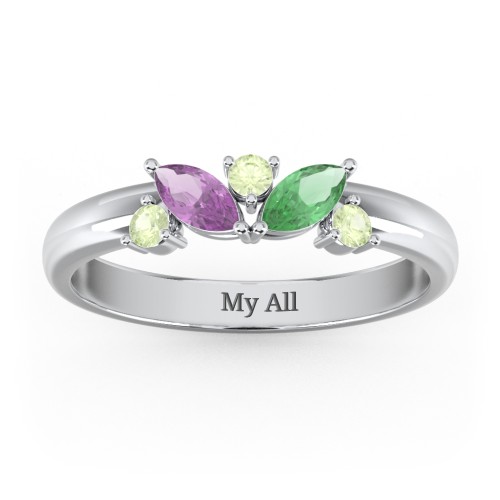 2 Marquise Birthstone Ring with Round Accents