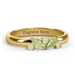 2 Marquise Birthstone Ring with Round Accents in 18K Gold Plated Silver with Peridot