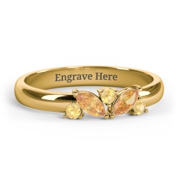 2 Marquise Birthstone Ring with Round Accents in 18K Gold Plated Silver with Citrine
