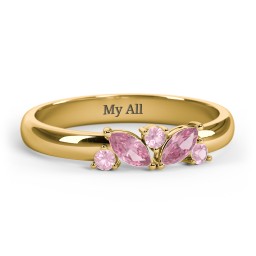 2 Marquise Birthstone Ring with Round Accents in 18K Gold Plated Silver with Pink Tourmaline