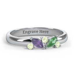 2 Marquise Birthstone Ring with Round Accents in 925 Sterling Silver with Amethyst, Emerald, and Peridot