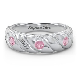 3 Birthstone Flat Twisted Croissant Ring in 925 Sterling Silver with Pink Tourmaline