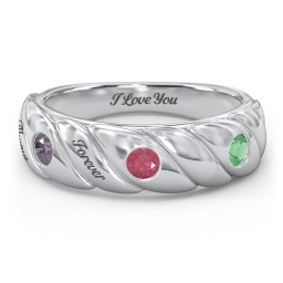3 Birthstone Flat Twisted Croissant Ring in 925 Sterling Silver with Alexandrite, Ruby, and Emerald