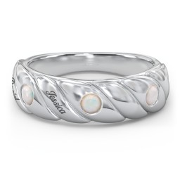 3 Birthstone Flat Twisted Croissant Ring in 925 Sterling Silver with Opal