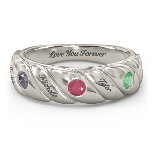 3 Birthstone Flat Twisted Croissant Ring – 10K White Gold with Alexandrite, Ruby, and Emerald