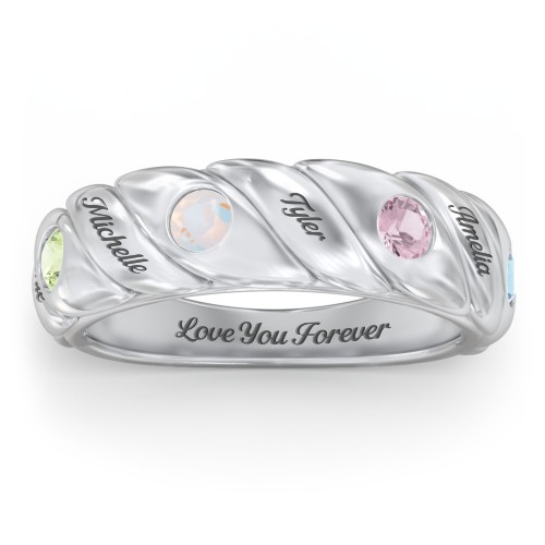 4 Birthstone Flat Twisted Croissant Ring