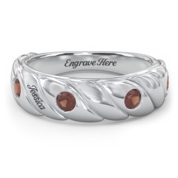 4 Birthstone Flat Twisted Croissant Ring in 925 Sterling Silver with Garnet