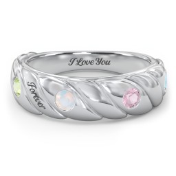 4 Birthstone Flat Twisted Croissant Ring in 925 Sterling Silver with Peridot, Opal, Pink Tourmaline, and Blue Topaz