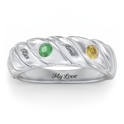 2 Birthstone Flat Twisted Croissant Ring