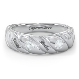 2 Birthstone Flat Twisted Croissant Ring in 925 Sterling Silver with Aquamarine