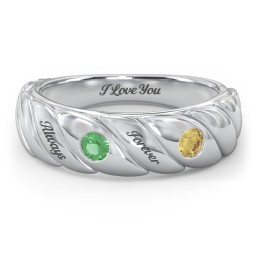 2 Birthstone Flat Twisted Croissant Ring in 925 Sterling Silver with Emerald and Citrine