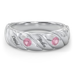 2 Birthstone Flat Twisted Croissant Ring in 925 Sterling Silver with Pink Tourmaline