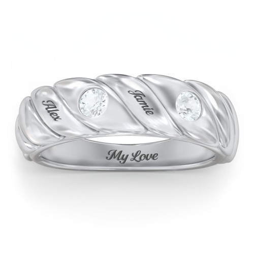 2 Birthstone Flat Twisted Croissant Ring – Sterling Silver with Aquamarine