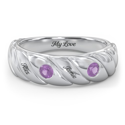 2 Birthstone Flat Twisted Croissant Ring – Sterling Silver with Amethyst