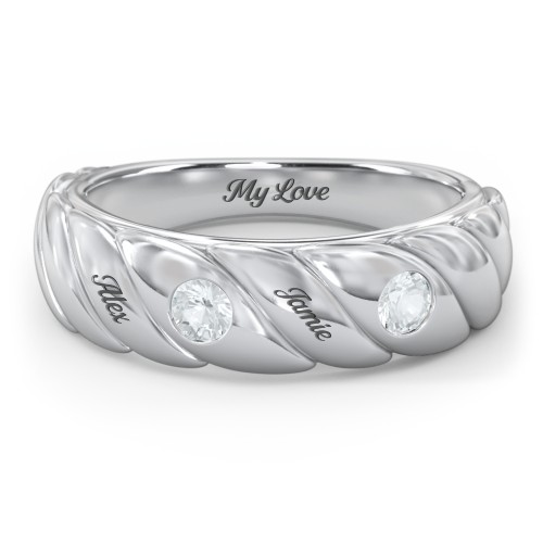 2 Birthstone Flat Twisted Croissant Ring – Sterling Silver with Aquamarine