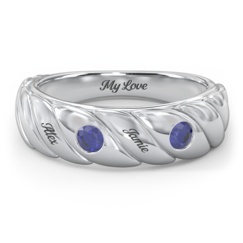 2 Birthstone Flat Twisted Croissant Ring – Sterling Silver with Blue Sapphire