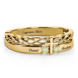 Women’s Cross Ring with Round Gemstones in 18K Gold Plated Silver with Peridot